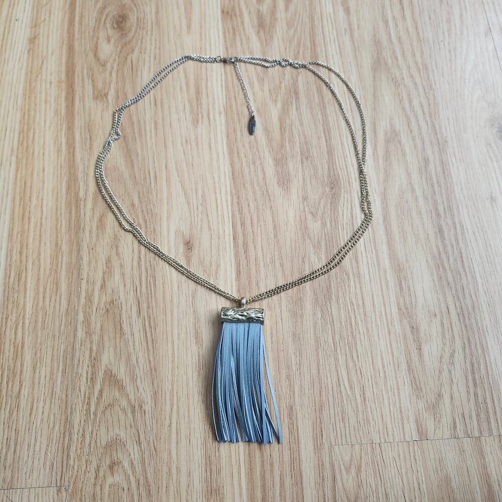 Plunder‎ Gold Tone Multi Strand Gray Tassel Statement Layered Boho Necklace 19in